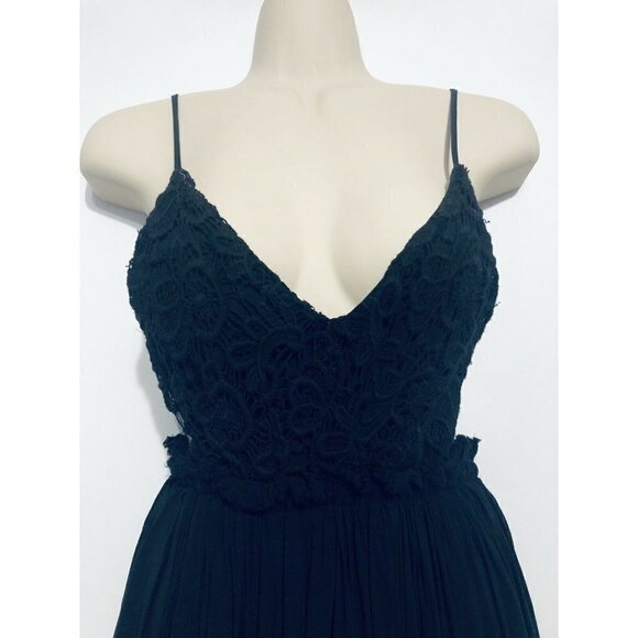 L'Atiste By Amy Womens XS Black Backless Maxi Dress Frayed Hem Boho - Picture 2 of 6